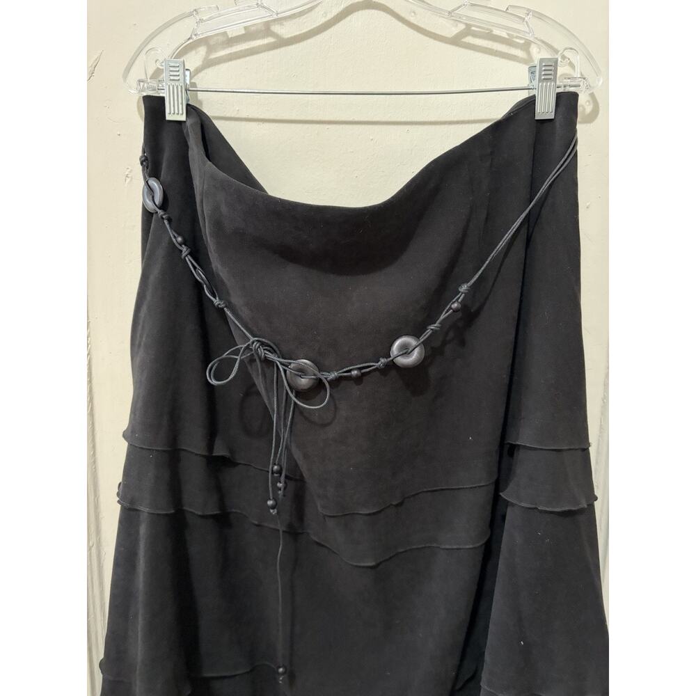 Dressbarn Woman Black Faux Suede Tiered Ruffle Midi Skirt Plus Size 20W NWT - Picture 2 of 6